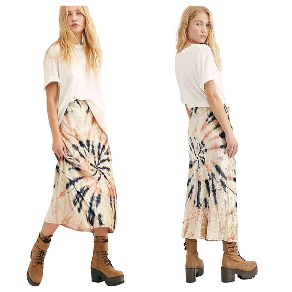 Free People Serious Swagger Bali Tie Dye Velvet Midi Maxi Skirt Size Small